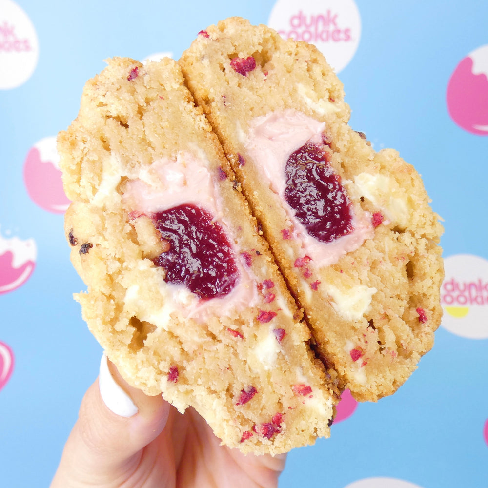 Raspberry Ripple Stuffed NYC Cookie